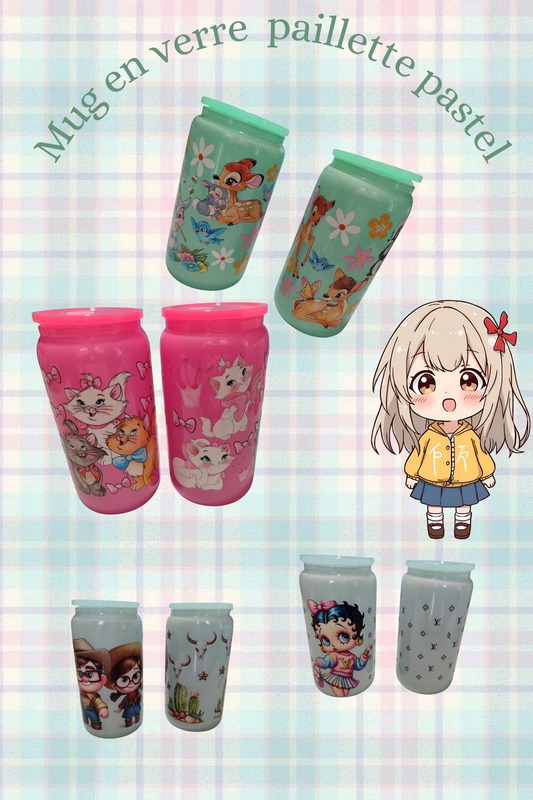 Mug verre 500ML pastel